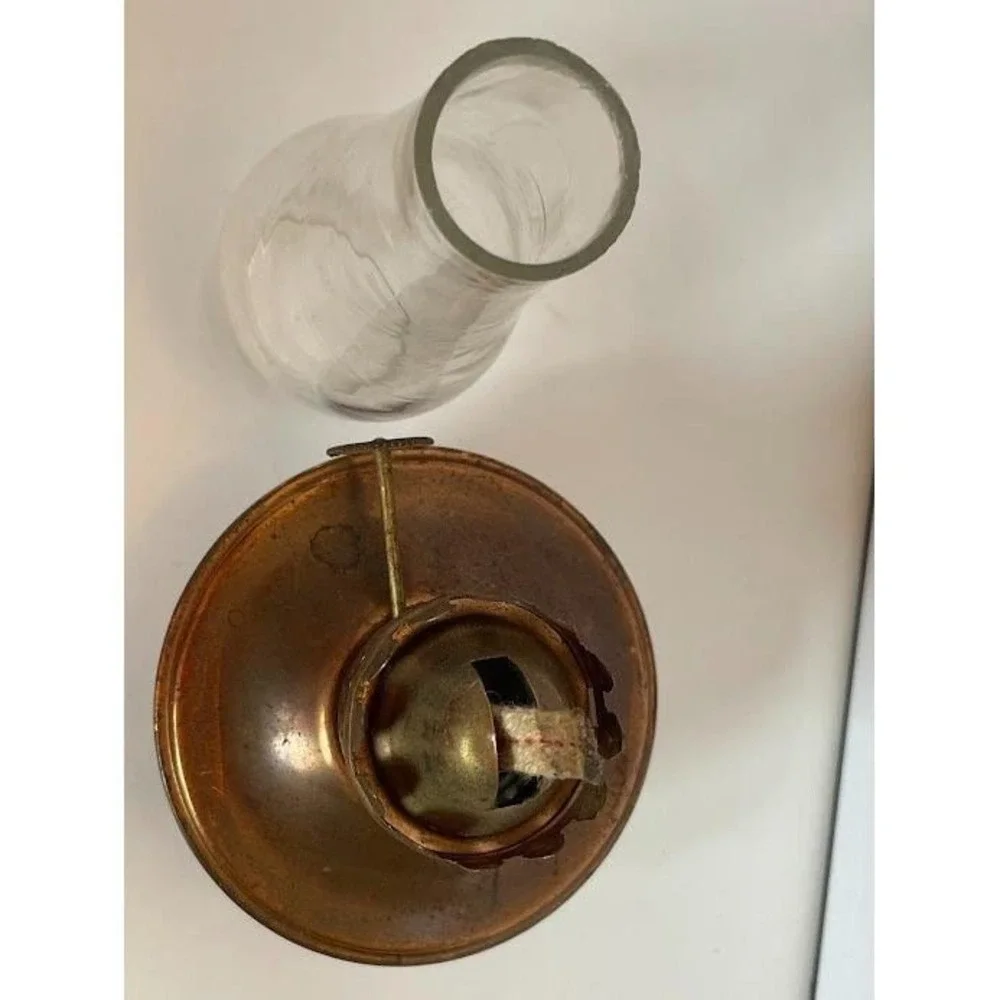 Vintage Brass Miniature Finger‎ Oil Lamp with Clear Glass Hurricane Chimney